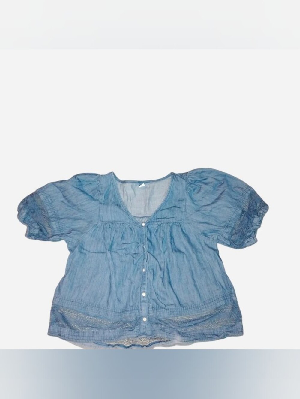 Old Navy Chambray Boho Lace Trim Peasant Top XSM